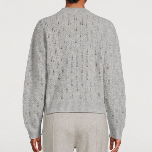 Naadam Cashmere Pointelle Knit Sweater Gray Medium Crewneck Relaxed Fit Classic - Picture 8 of 9